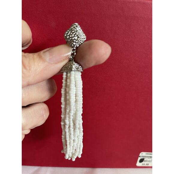 BCBG MaxAzria dangle white Seed beaded Tassel earrings with silver/cz . NWOT - Picture 6 of 15